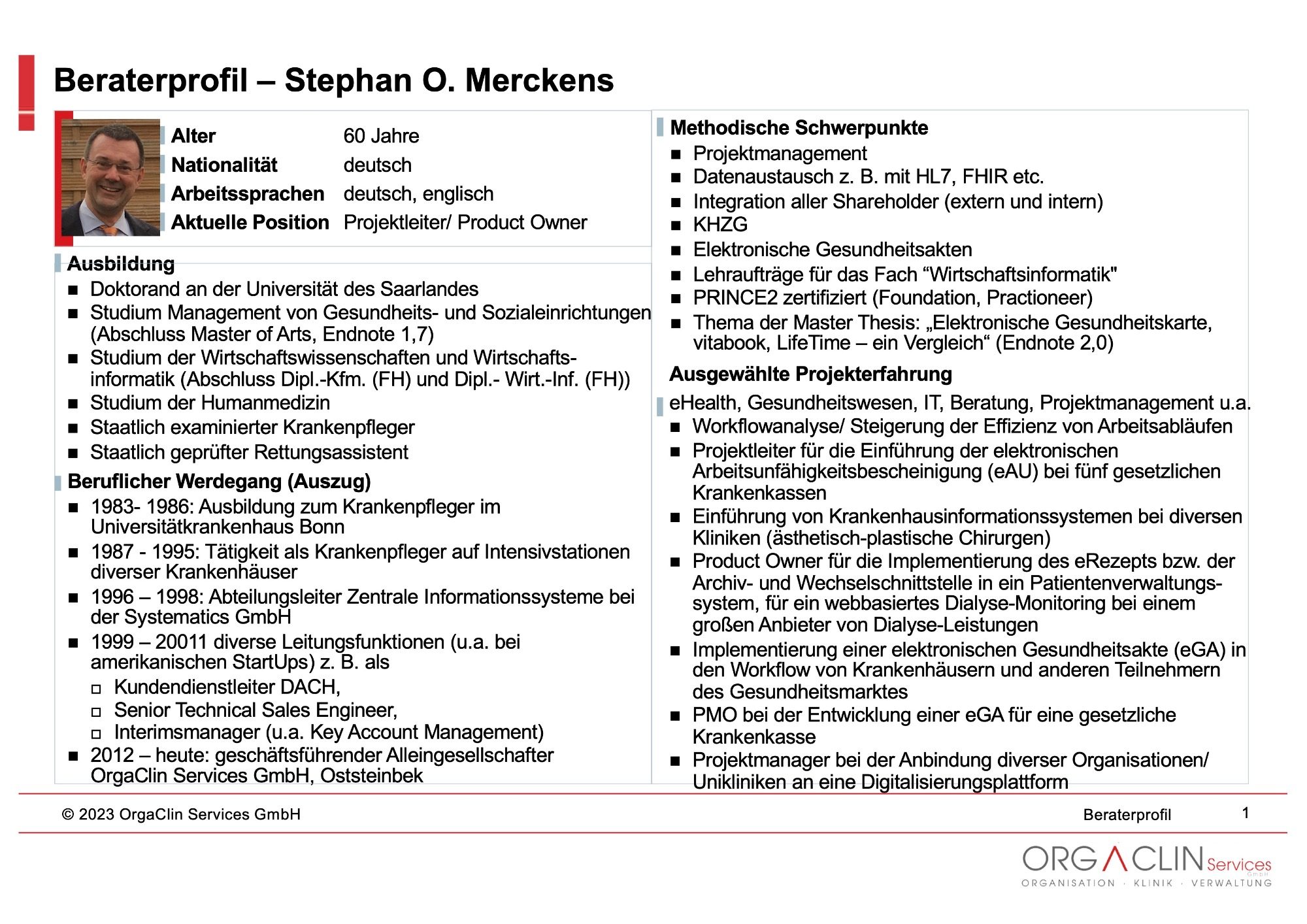 Beraterprofil von Stephan O. Merckens, M.A.